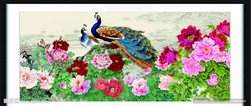 花开富贵孔雀图