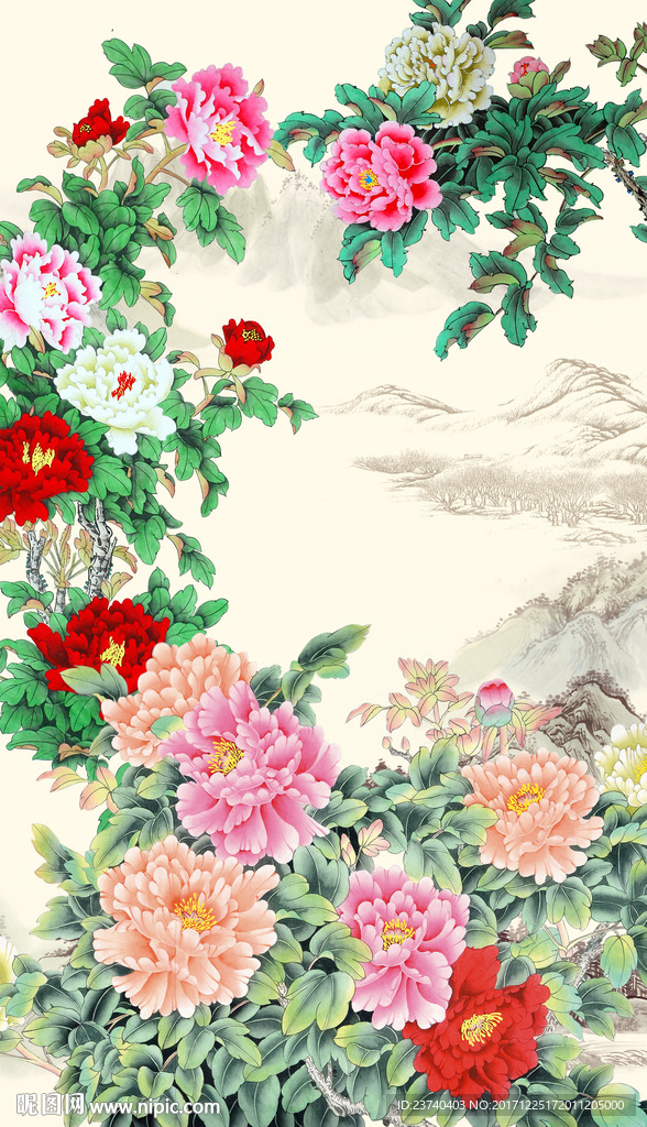 牡丹玄关背景墙