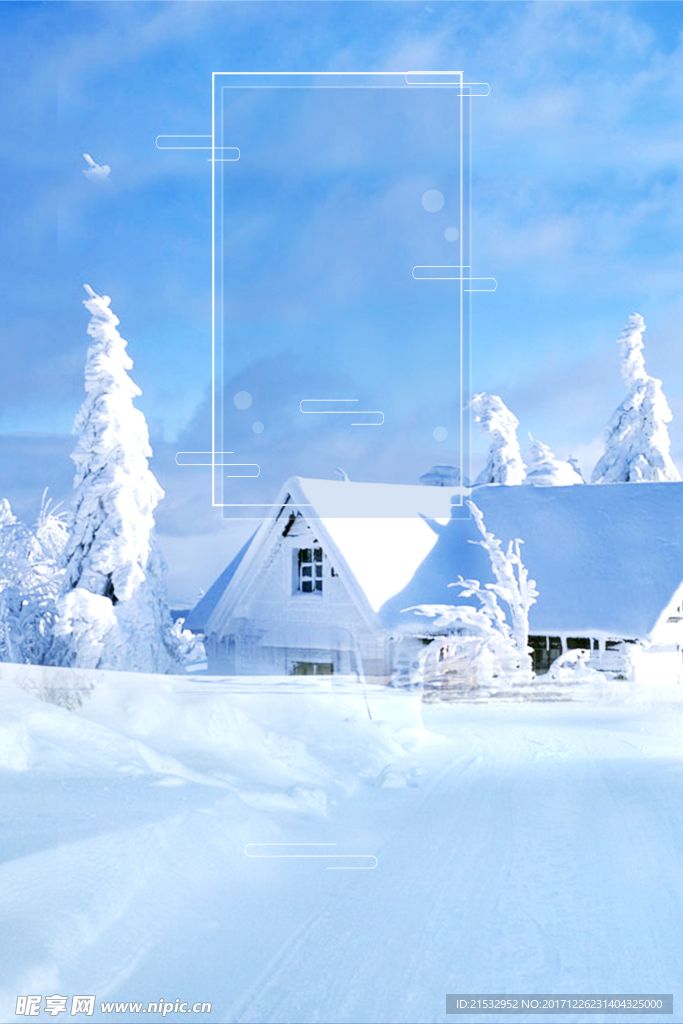 浪漫雪花木屋背景