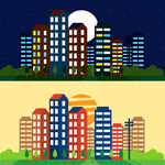 城市日景和夜景插图