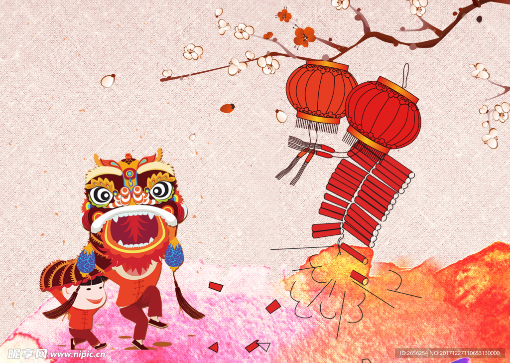 舞狮过新年喜庆背景（无分层）