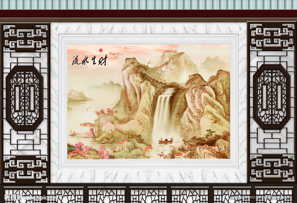 3D新中式背景墙