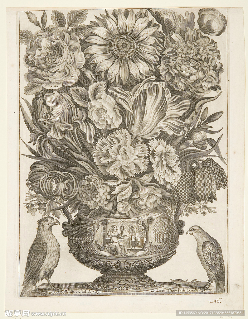 古典图案 花卉素描 版画 木刻