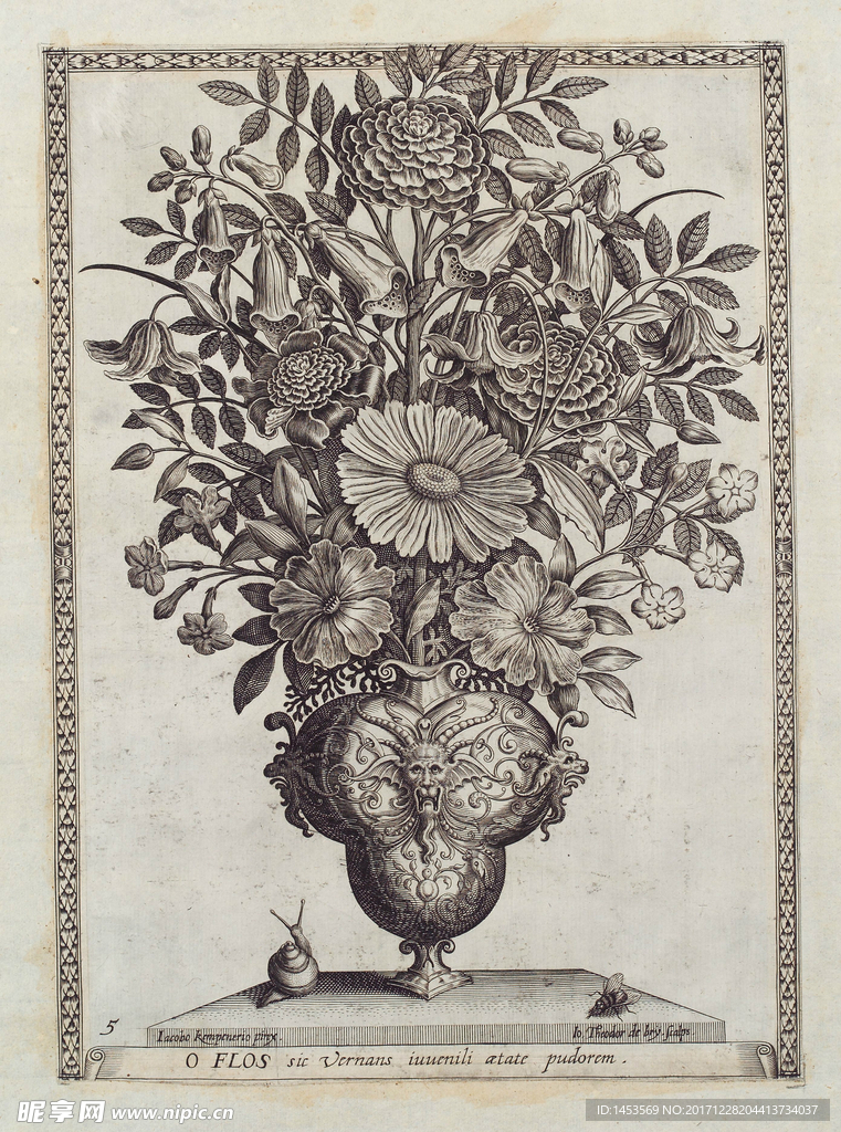 古典图案 花卉素描 版画 木刻