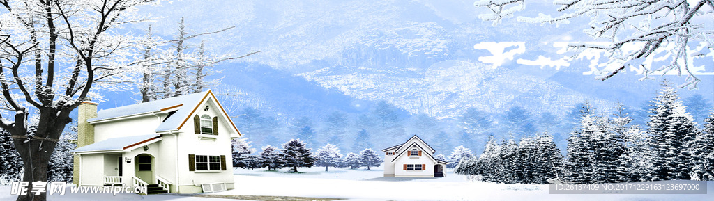 蓝色白色雪花大雪天冬季背景