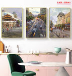 欧式手绘海边城镇油画无框装饰画