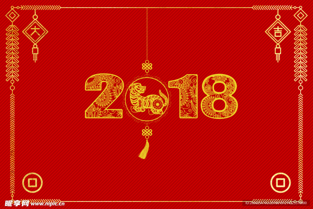 红色中国风狗年背景（无分层）