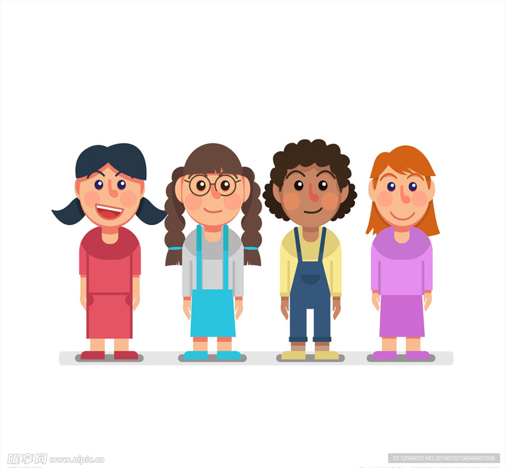 4款可爱笑脸女孩矢量素材