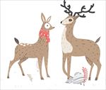 手绘卡通冬天麋鹿小鹿