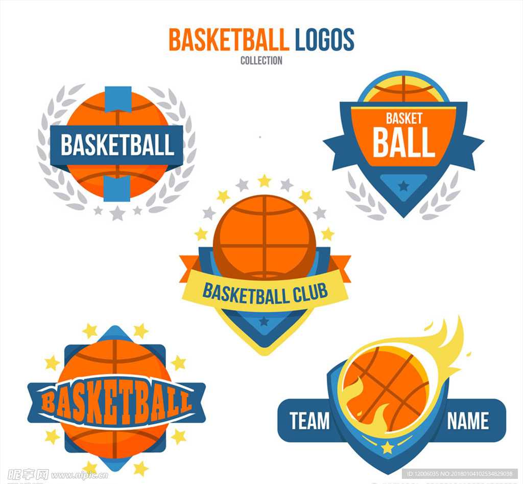 5款彩色篮球标志矢量素材