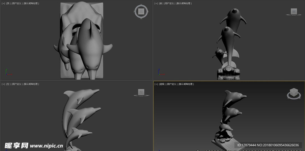 3D模型三个海豚