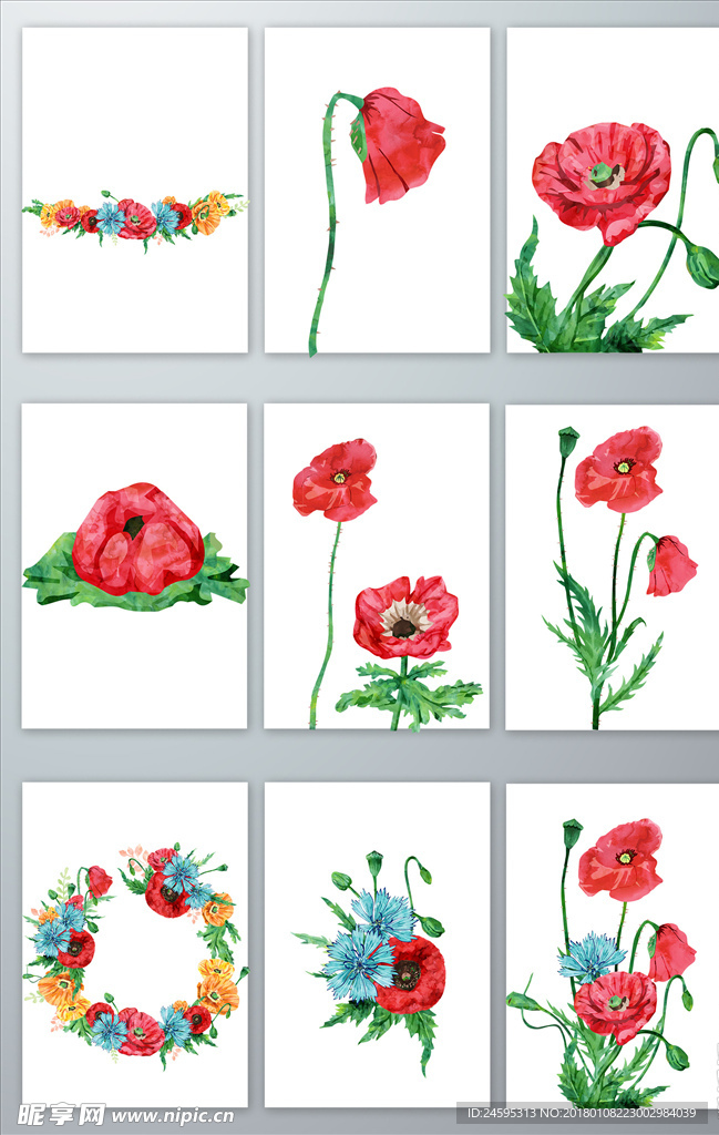 免抠红色花卉设计png素材