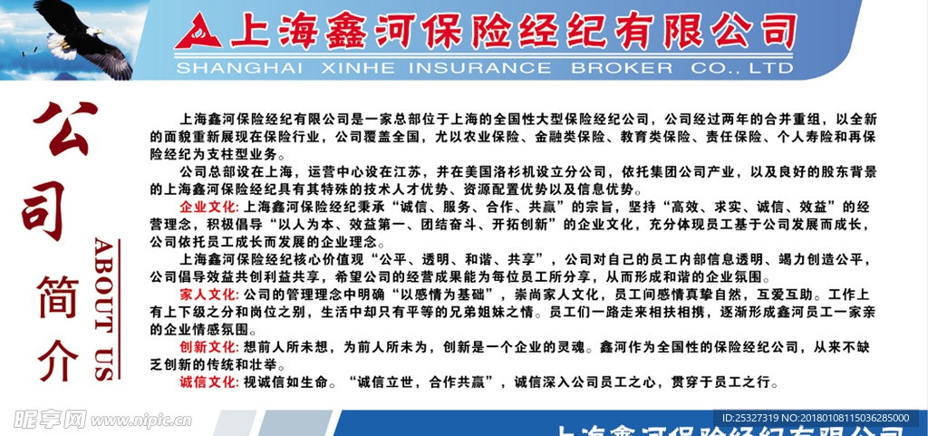 上海鑫河保险公司简介展板