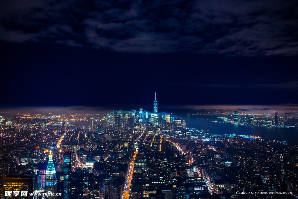 城市夜景繁华灯光全景特写