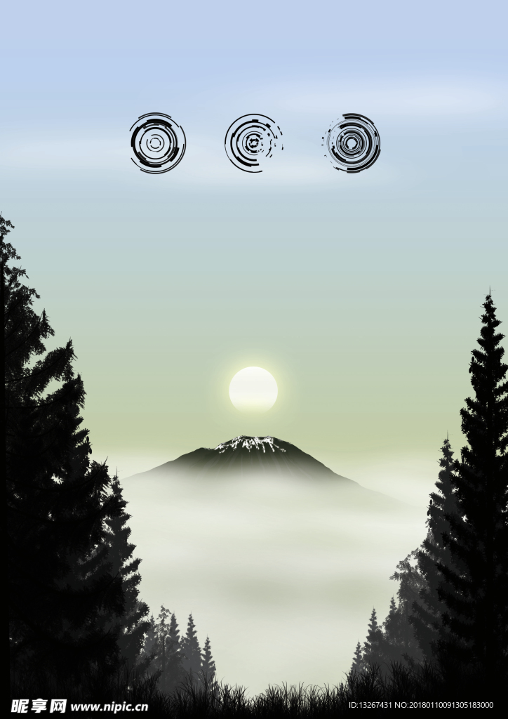 森林山顶日出