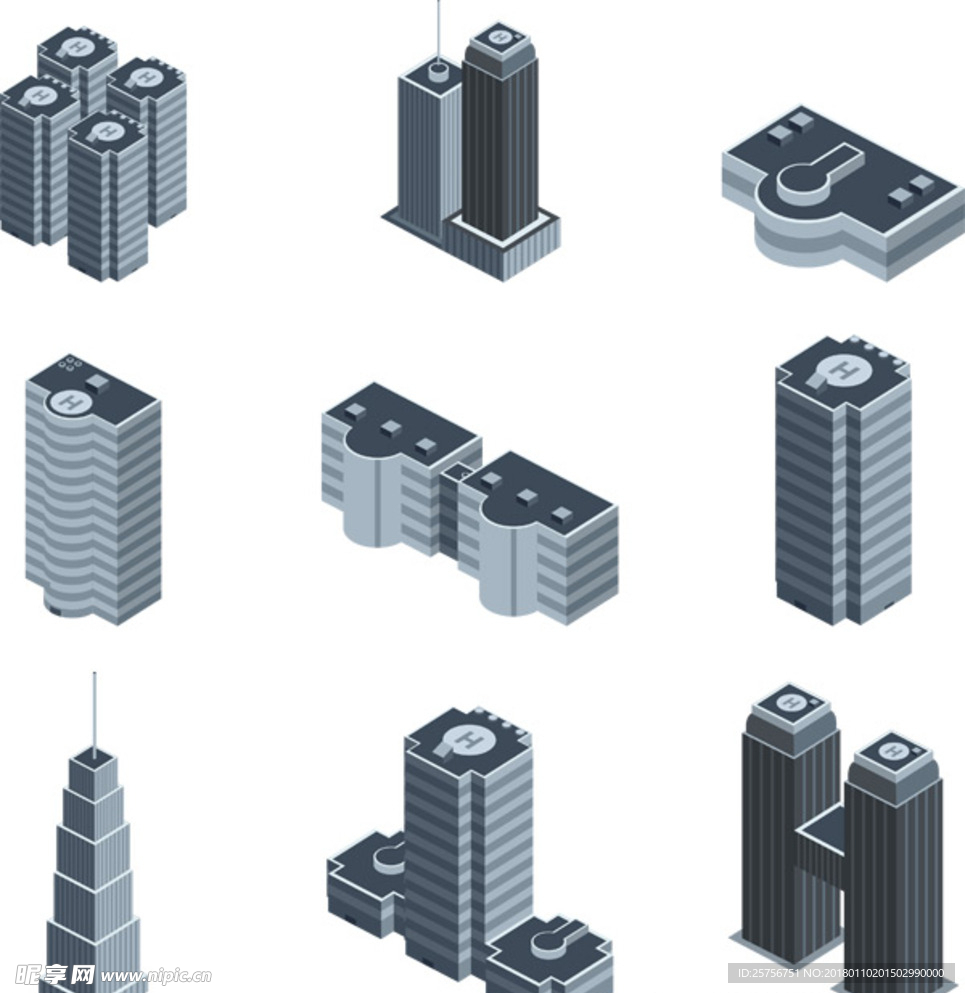 高楼建筑景观矢量图