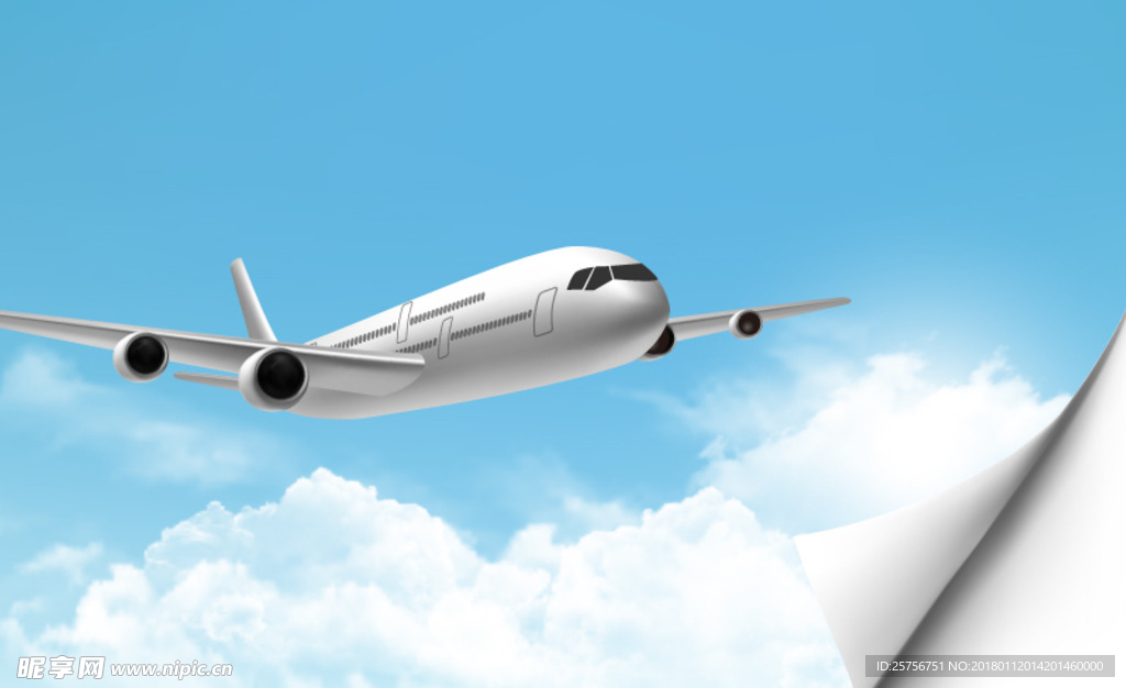 高空飞行客机背景矢量素材
