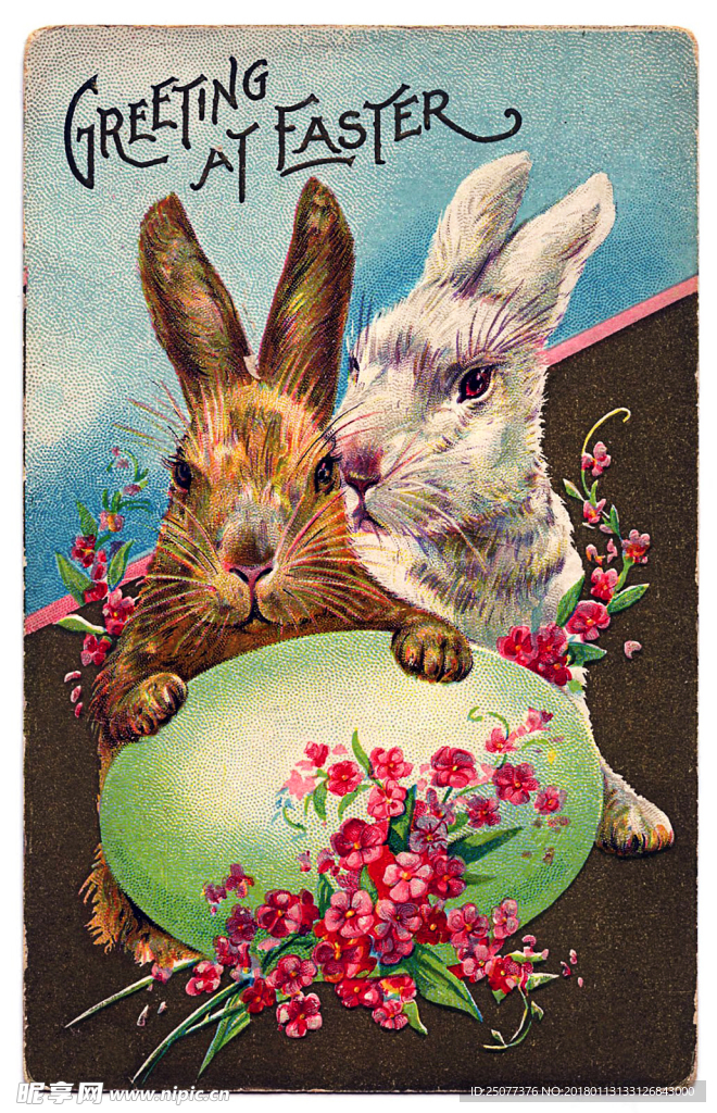 复古兔子装饰画图片