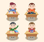 4款创意课桌前的男孩矢量图