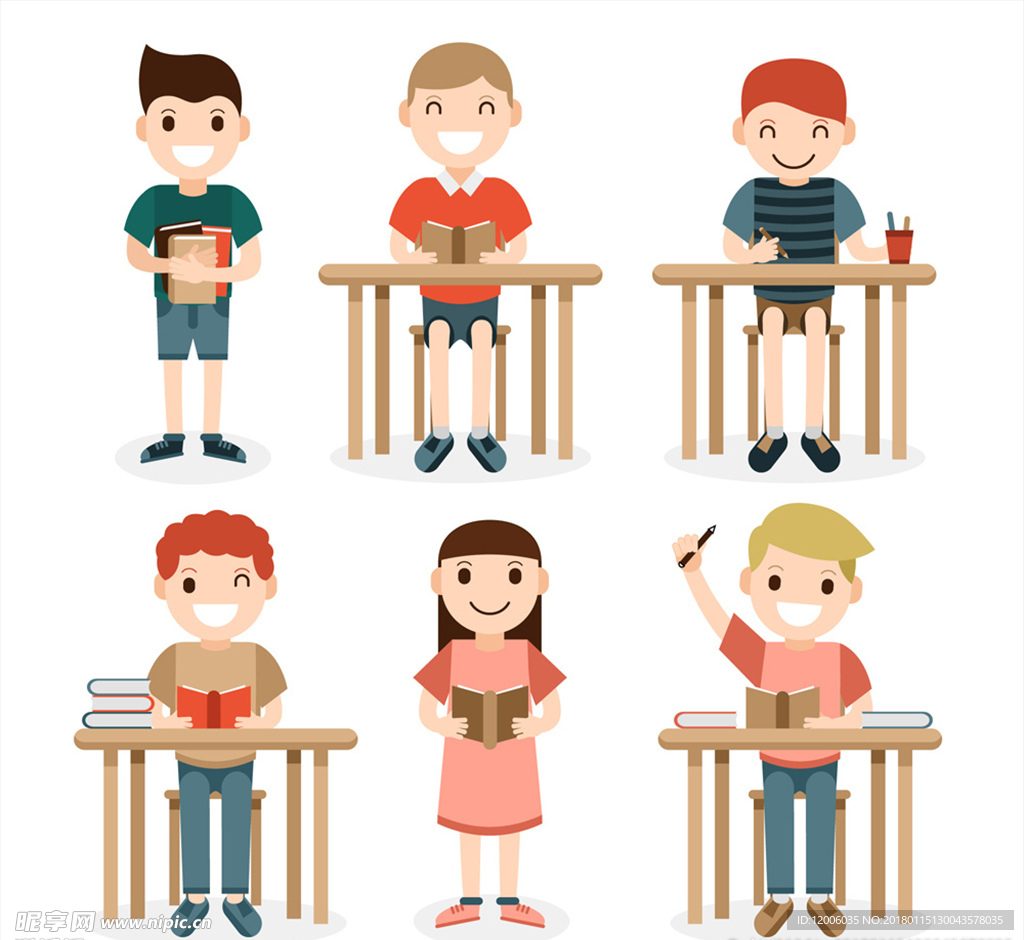 6款可爱学生设计矢量素材