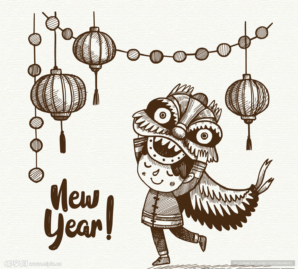 卡通儿童过新年