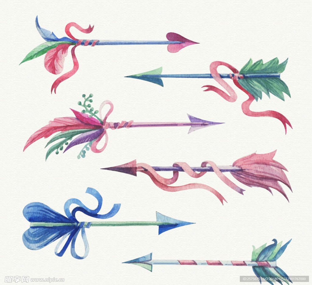 水彩绘羽毛箭设计矢量素材