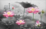 水墨映日荷花中式电视背景墙