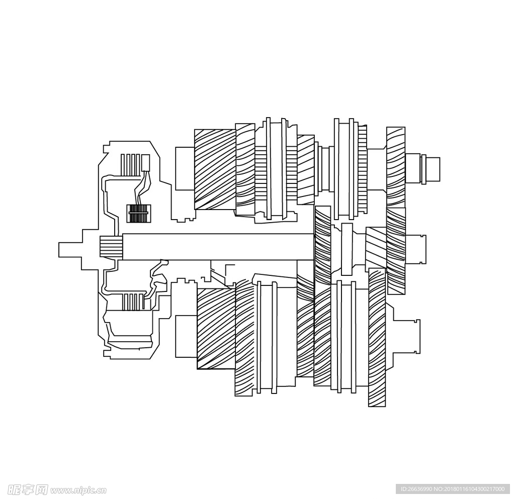 汽车双离合变速箱线描图