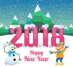 创意2018年雪人和男孩贺卡