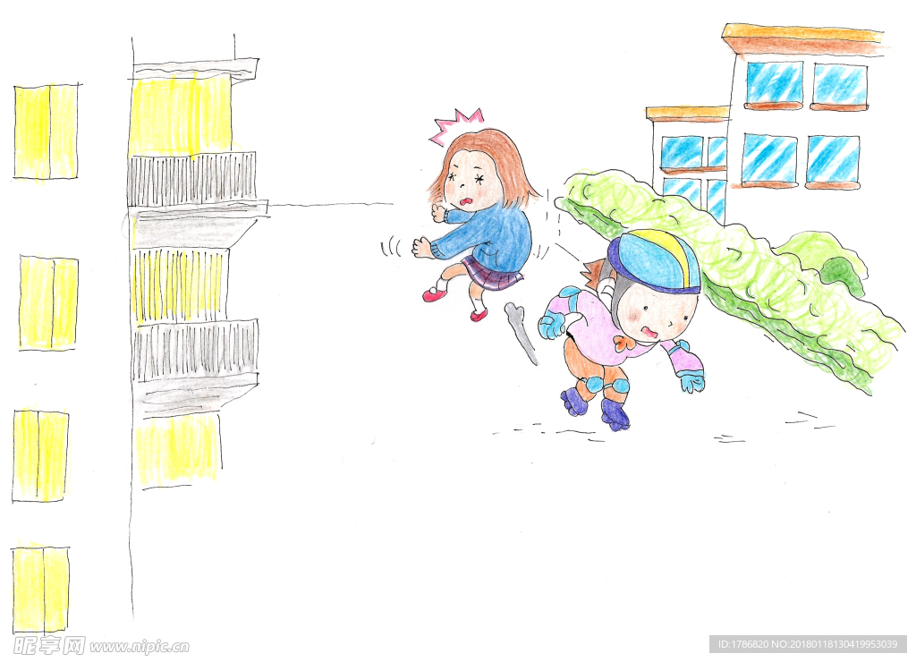 手绘 插画 幼儿 交通安全 绘