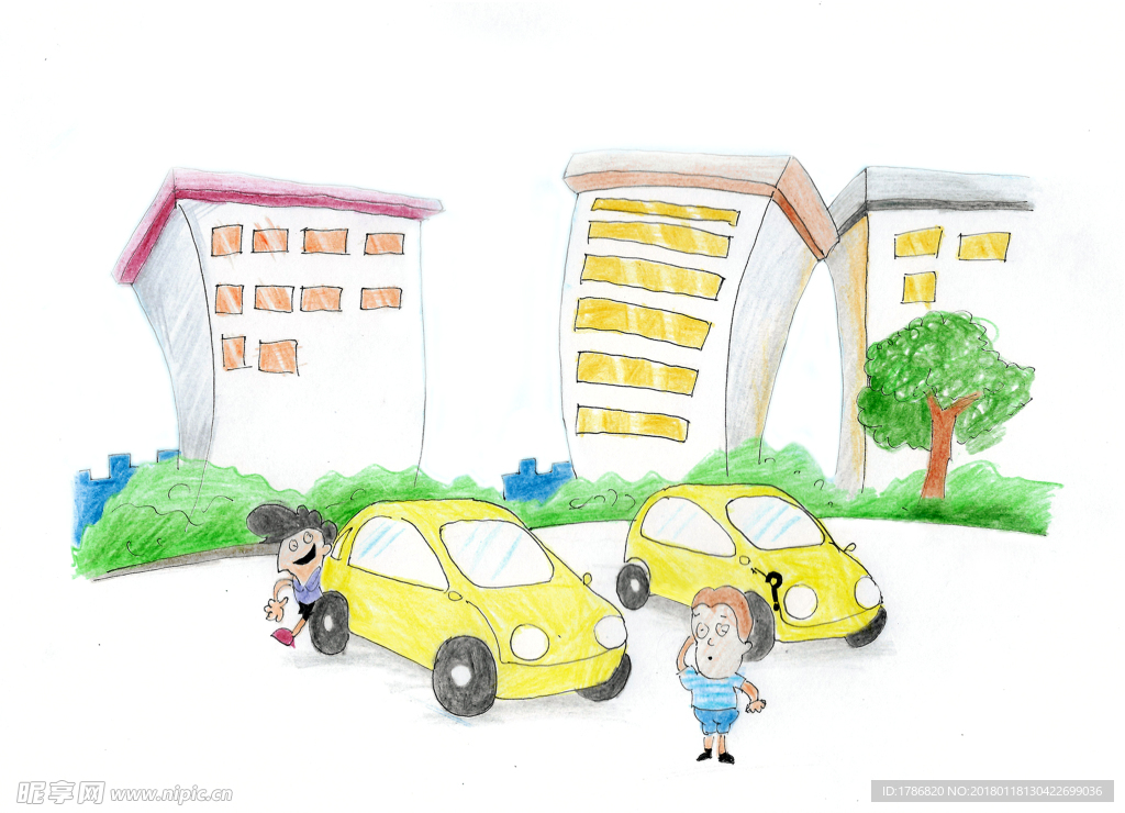 手绘 插画 幼儿 交通安全 绘
