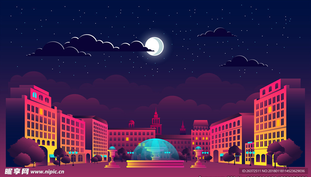 插画夜景