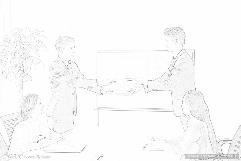 商务人士团队素描