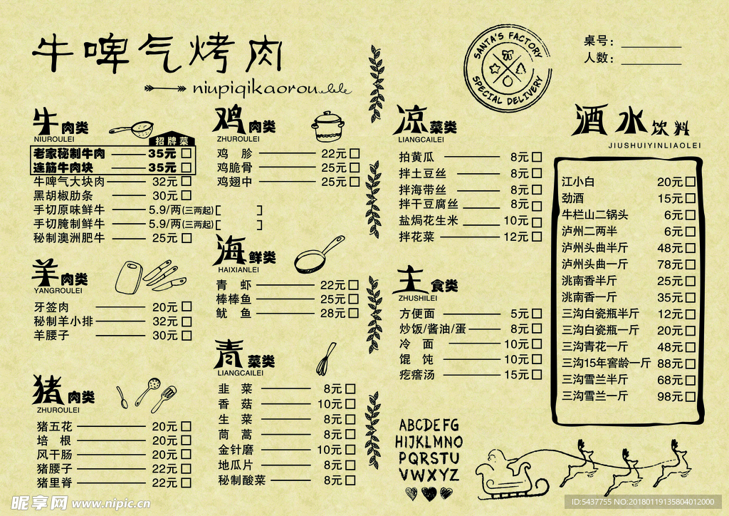 烤肉菜单