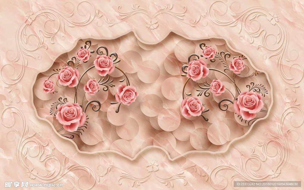 3D欧式简约花纹花朵背景墙