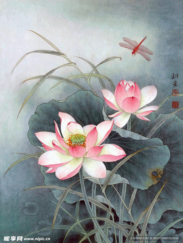 工笔画荷花