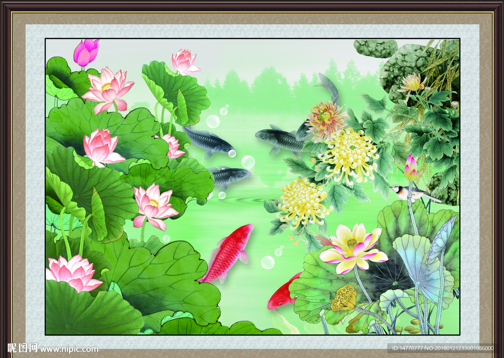 荷花鲤鱼图