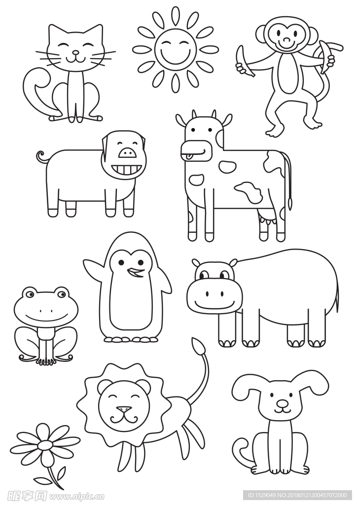 可爱卡通手绘着色页