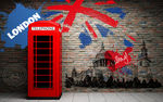 复古米字旗英文砖墙美式电话亭