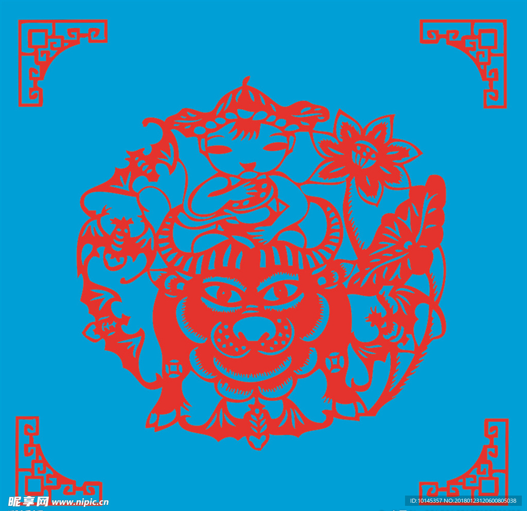 孩子和牛剪纸
