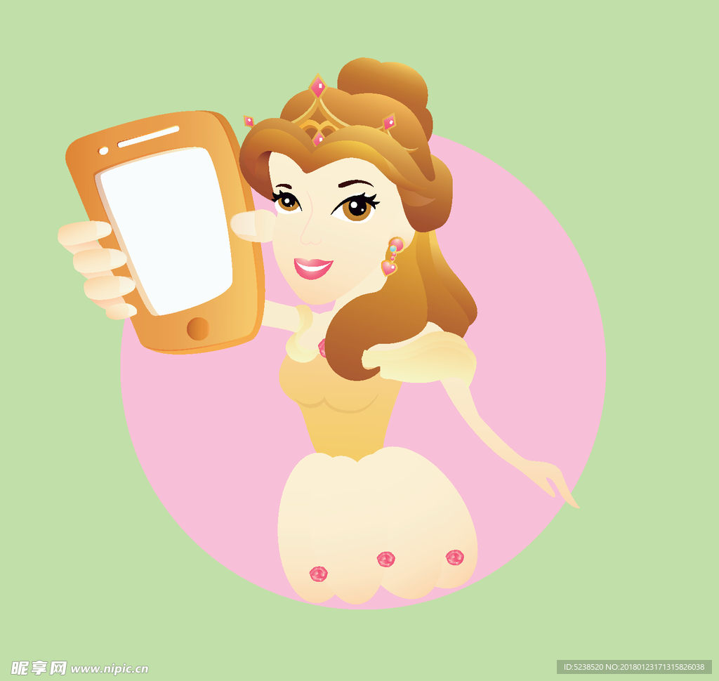 拿手机的卡通公主甜美金发矢量