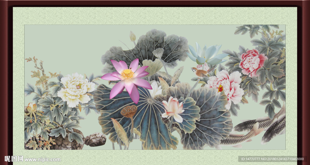 荷花壁画