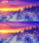 唯美雪景日出晚霞视频