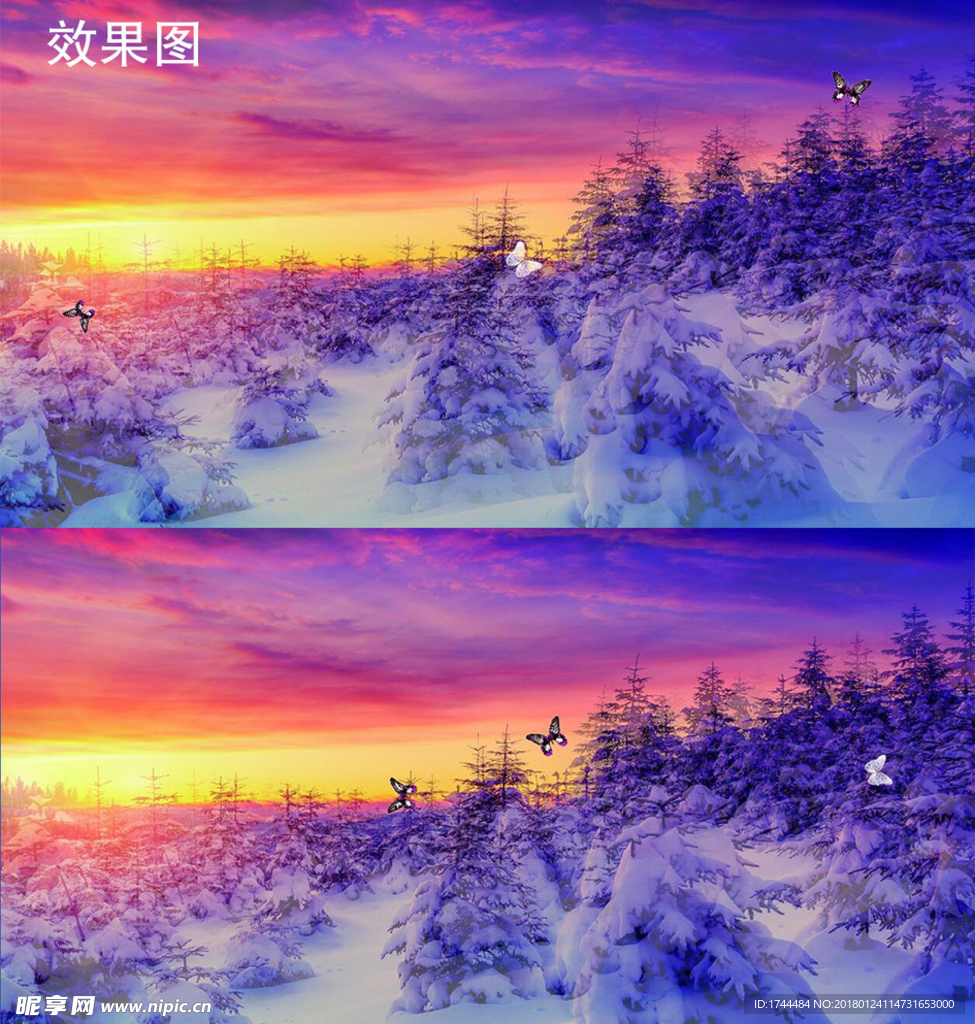 唯美雪景日出晚霞视频