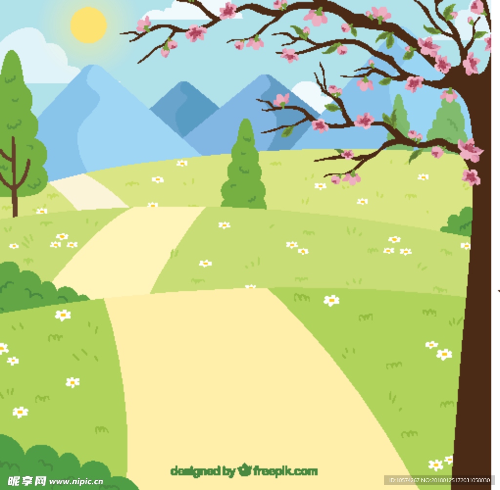 风景山水春天矢量创意素材