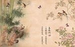 新中式鸟鸣涧花鸟山水背景墙