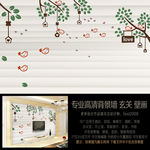 简约卡通小鸟大树背景墙