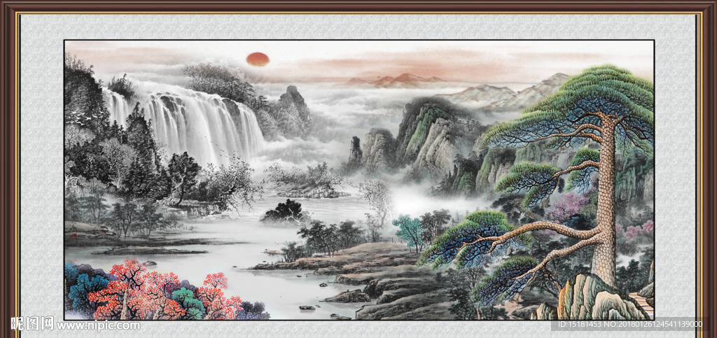 山水国画迎客松
