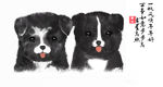 两只国画萌犬