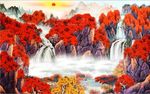 新中式鸿运当头电视背景墙